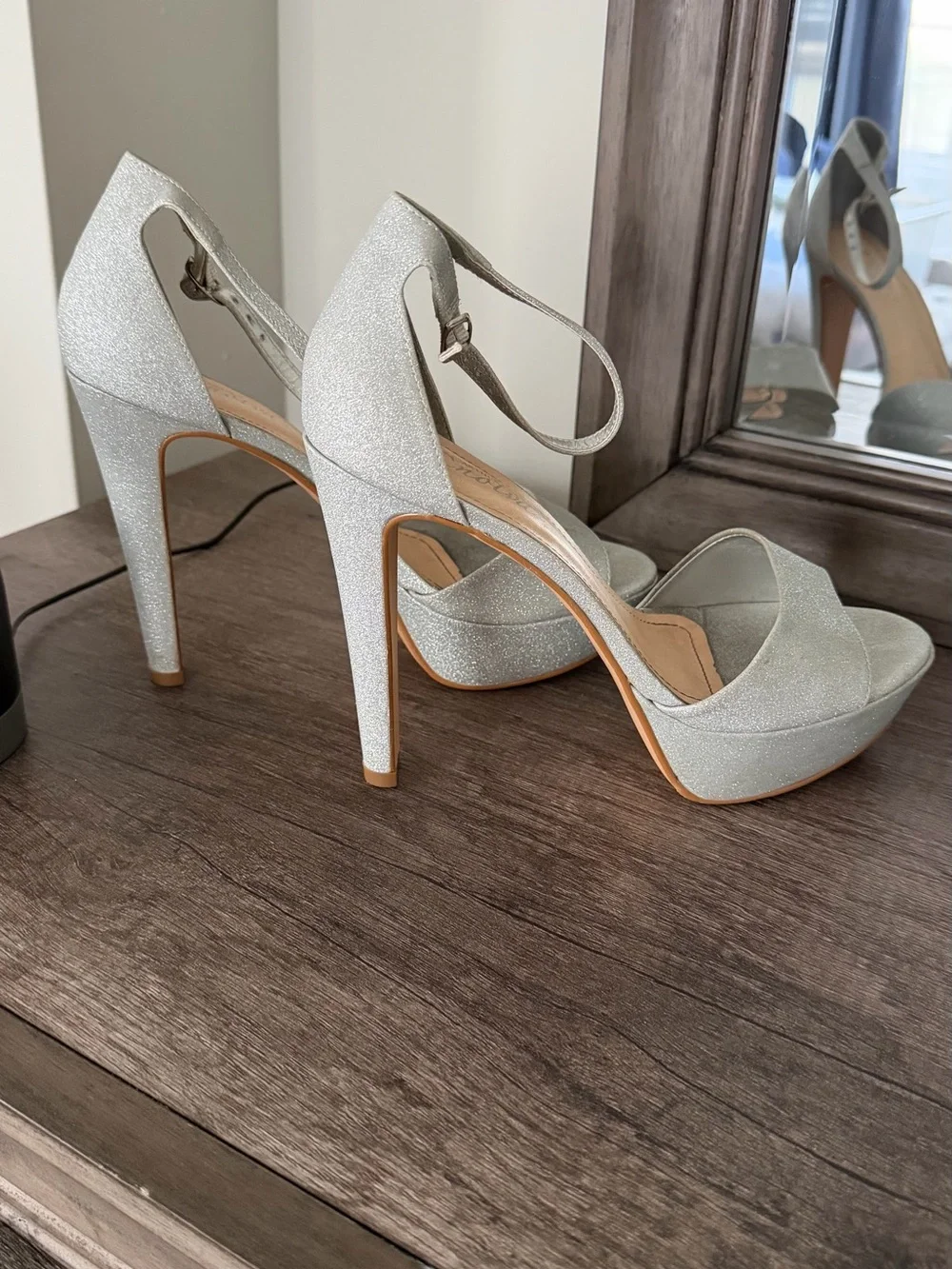Silver Metallic Platform Ankle-Strap Sandals
